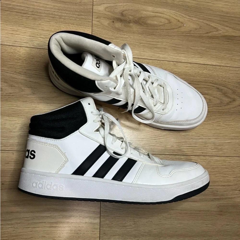 Adidas White and Black Mid-Top Hoops 2.0 Sneakers 11